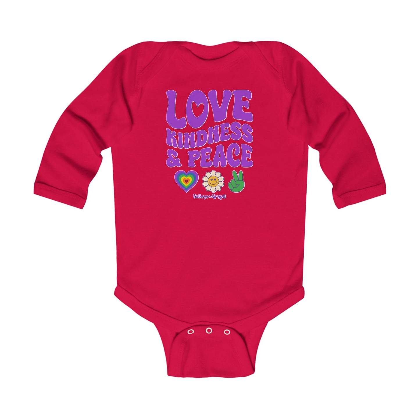 Kathryn the Grape Love Kindness & Peace Infant Bodysuit - Cute Baby Long Sleeve Shirt