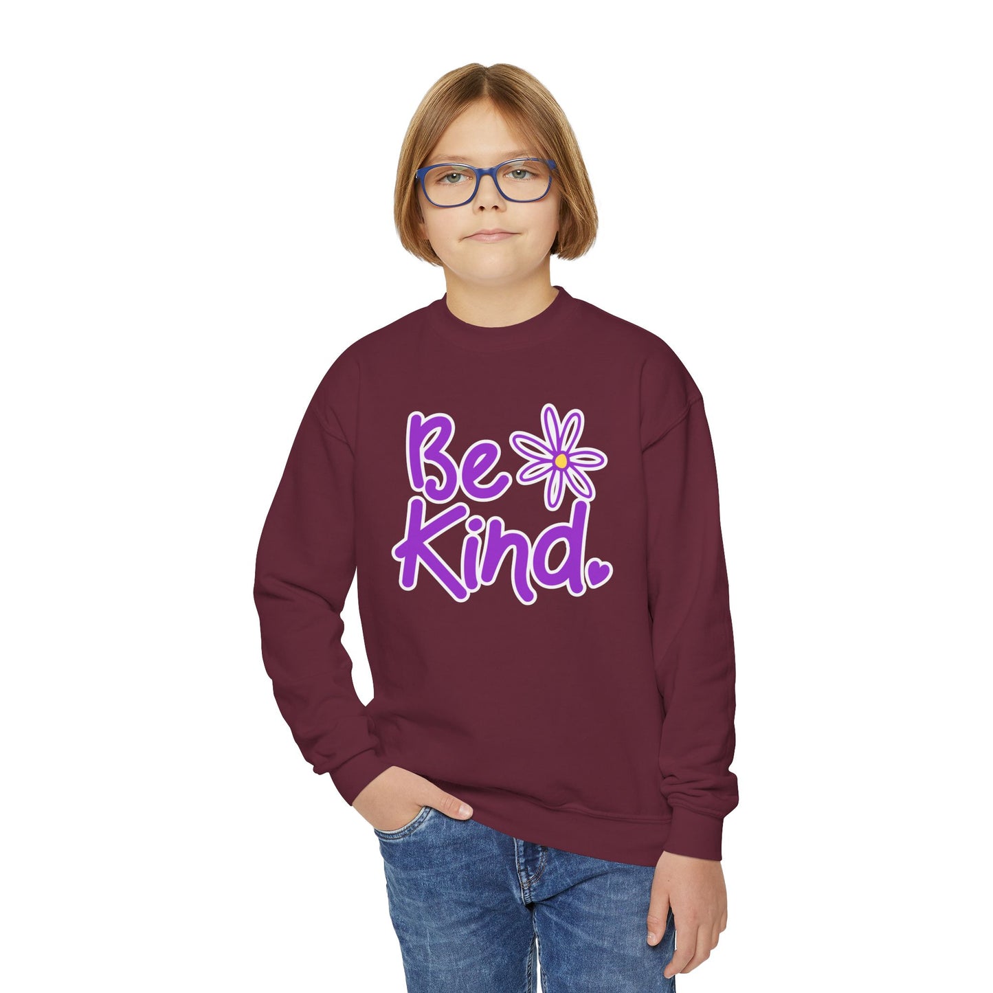 Youth Crewneck Sweatshirt - Be Kind with Flower Design