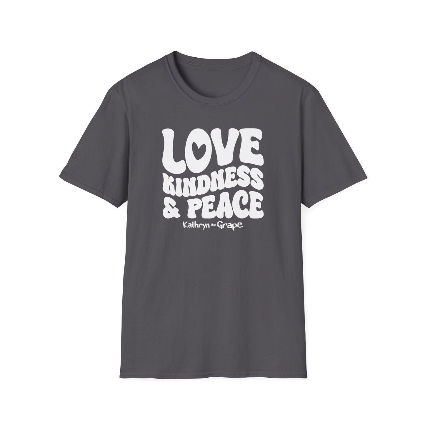 Kathryn the Grape Love, Kindness, and Peace Teen/Adult Unisex Softstyle T-Shirt