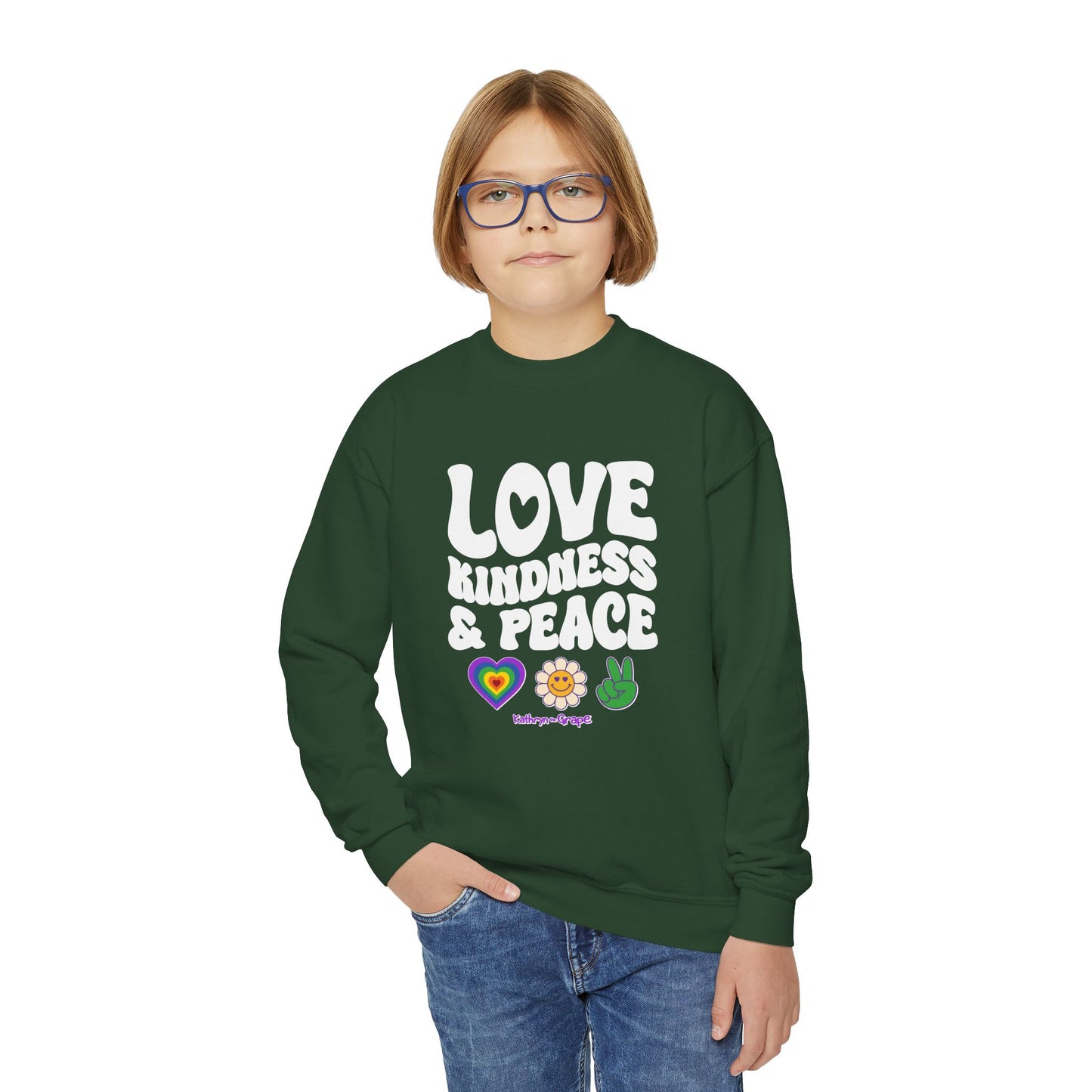 Youth Crewneck Sweatshirt - Love, Kindness & Peace Design