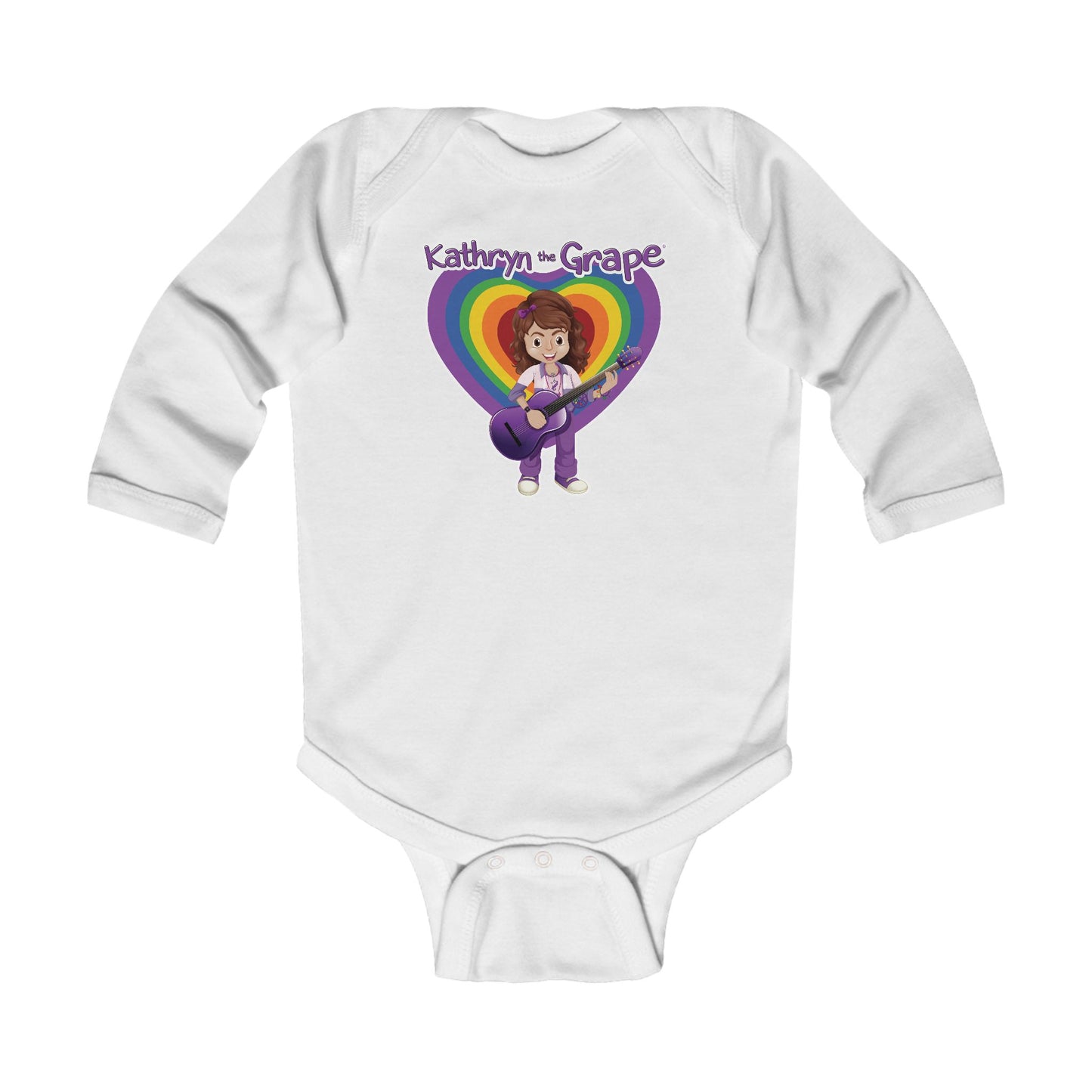 Kathryn the Grape with Guitar Rainbow Heart Long Sleeve Bodysuit