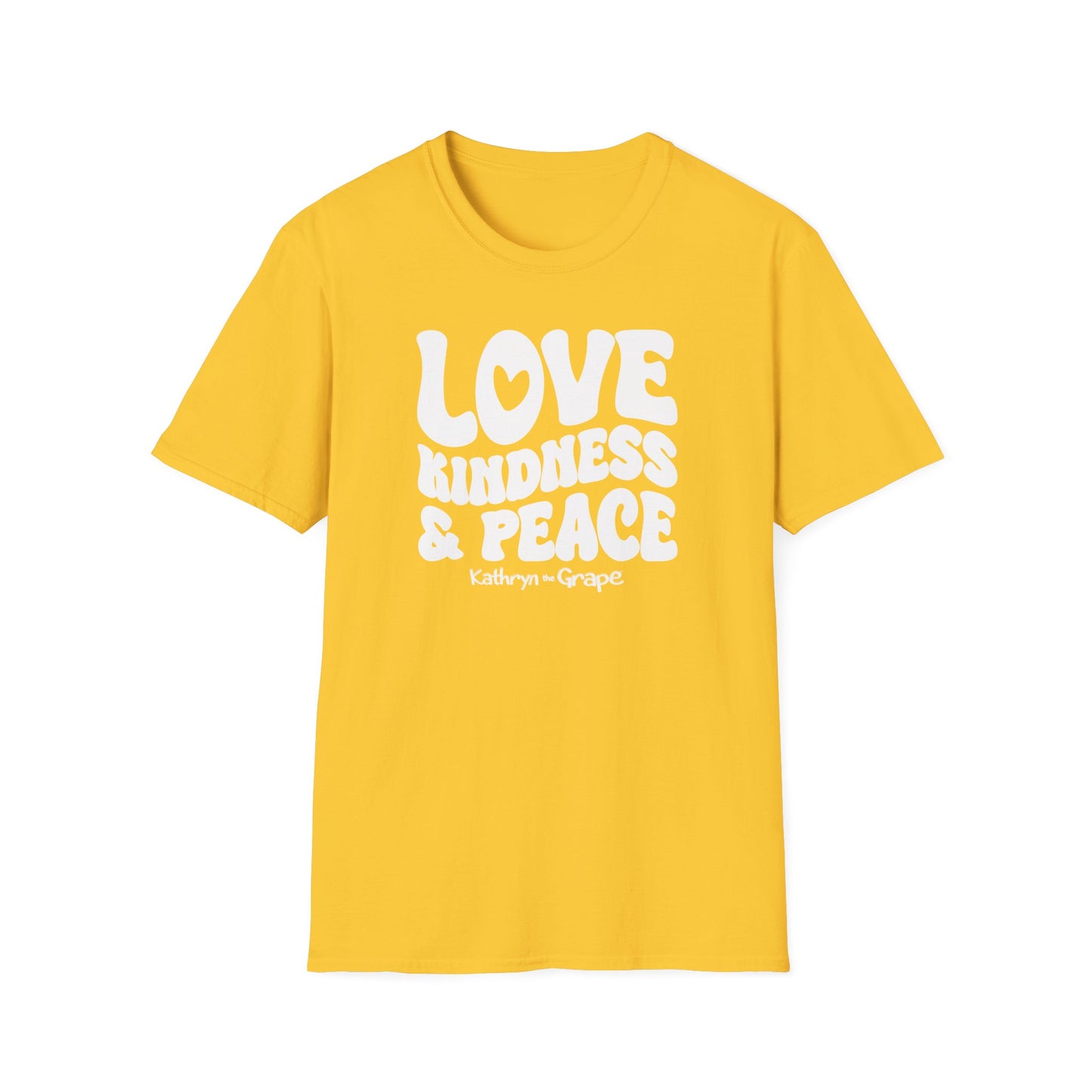 Kathryn the Grape Love, Kindness, and Peace Teen/Adult Unisex Softstyle T-Shirt