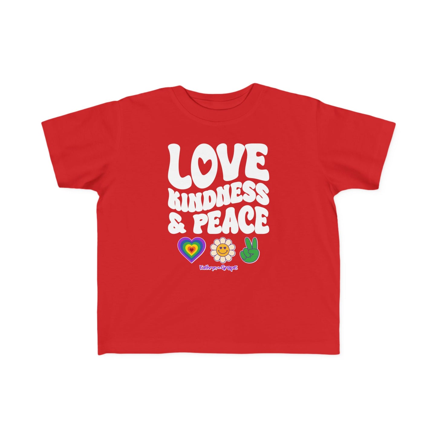 Toddler's Kathryn the Grape Love, Kindness & Peace Tee (White Text)