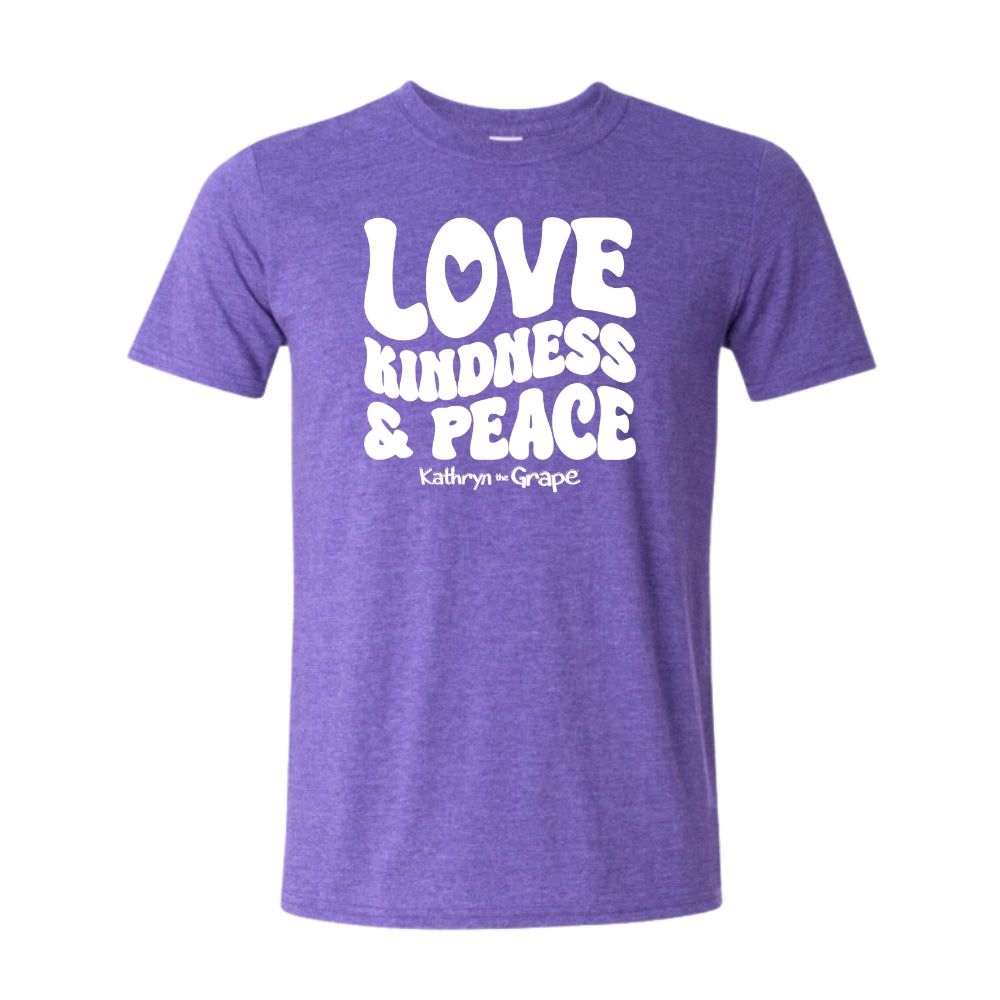 Love, Kindness, and Peace Purple Henley Soft Style Kathryn the Grape Shirt for Teens and Adults