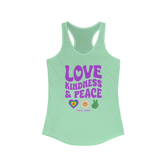 Kathryn the Grape Love, Kindness, and Peace (with symbols) Women's Ideal Racerback Tank