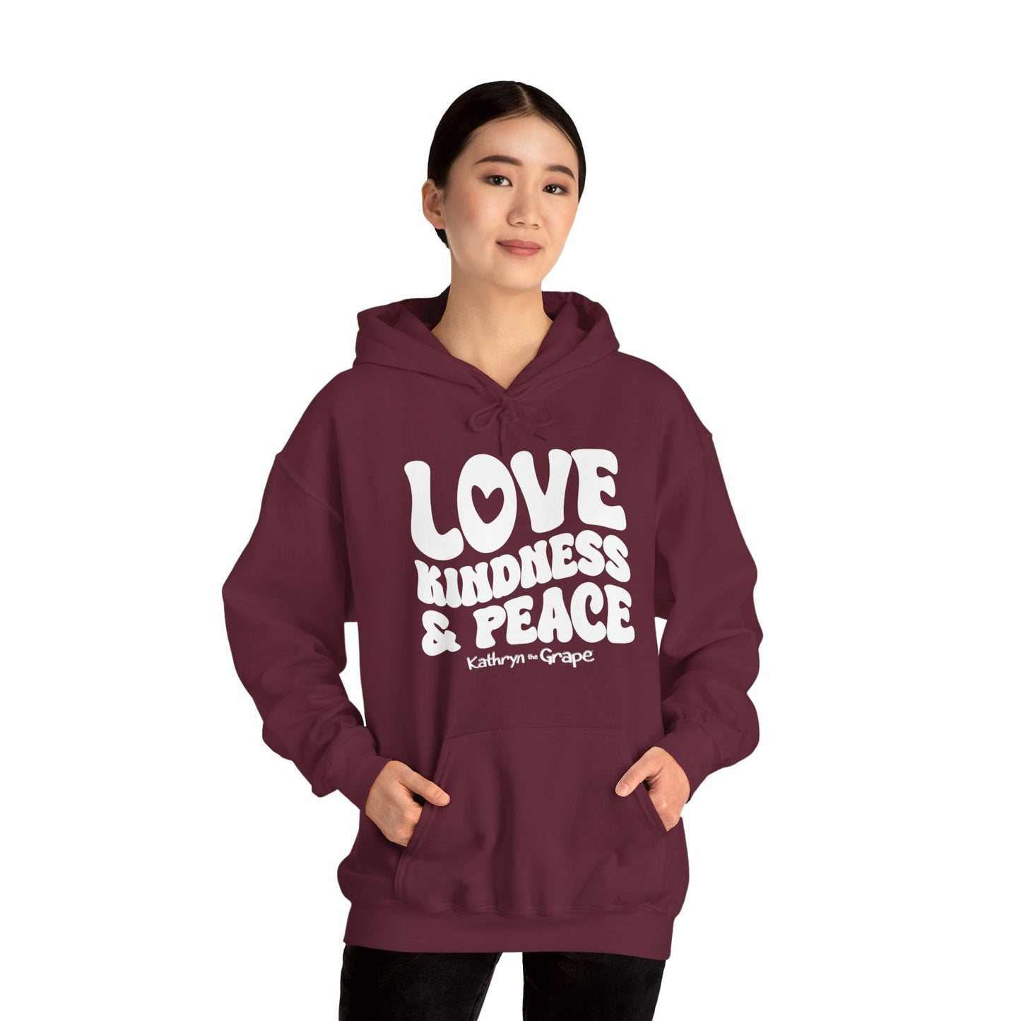 Kathryn the Grape Love, Kindness, and Peace Teen/Adult Unisex Heavy Blend™ Hooded Sweatshirt
