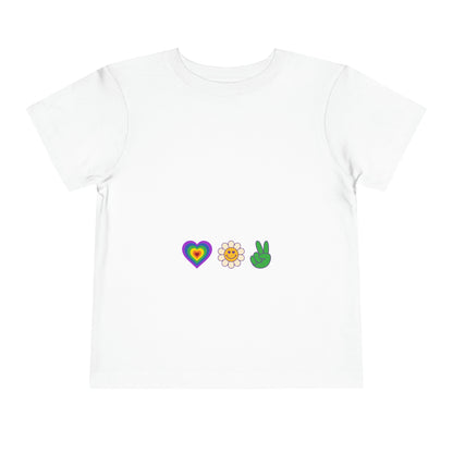 Kathryn the Grape Love, Kindness, and Peace Toddler Short Sleeve Tee (white wording)