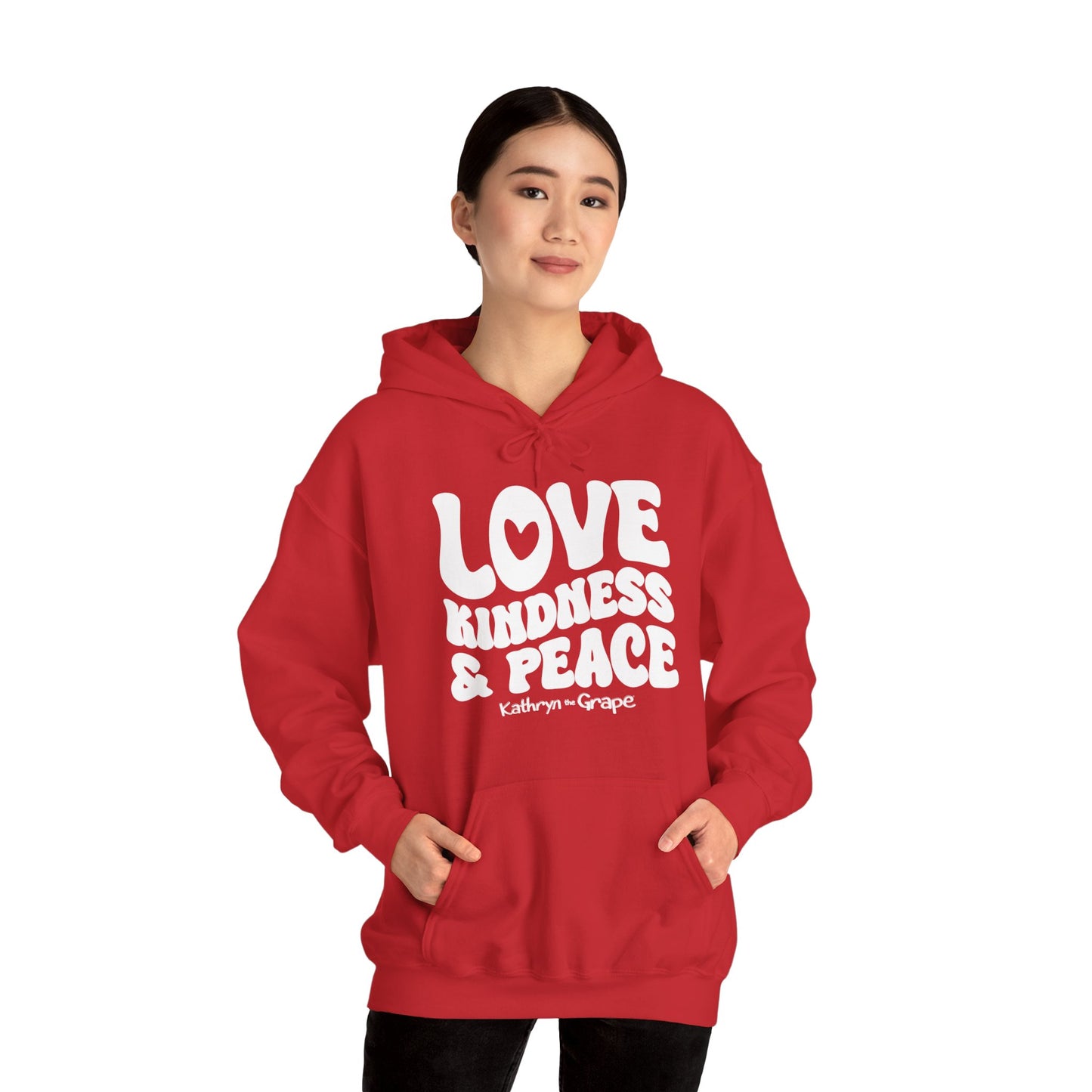 Kathryn the Grape Love, Kindness, and Peace Teen/Adult Unisex Heavy Blend™ Hooded Sweatshirt