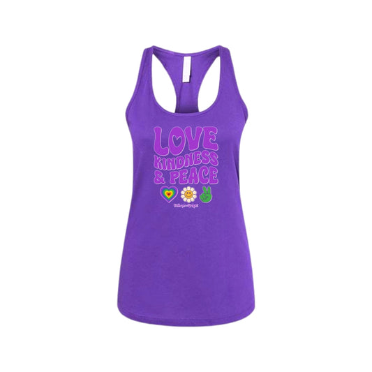 Love, Kindness, and Peace Kathryn the Grape Purple Racerback Tank for Teens and Adults